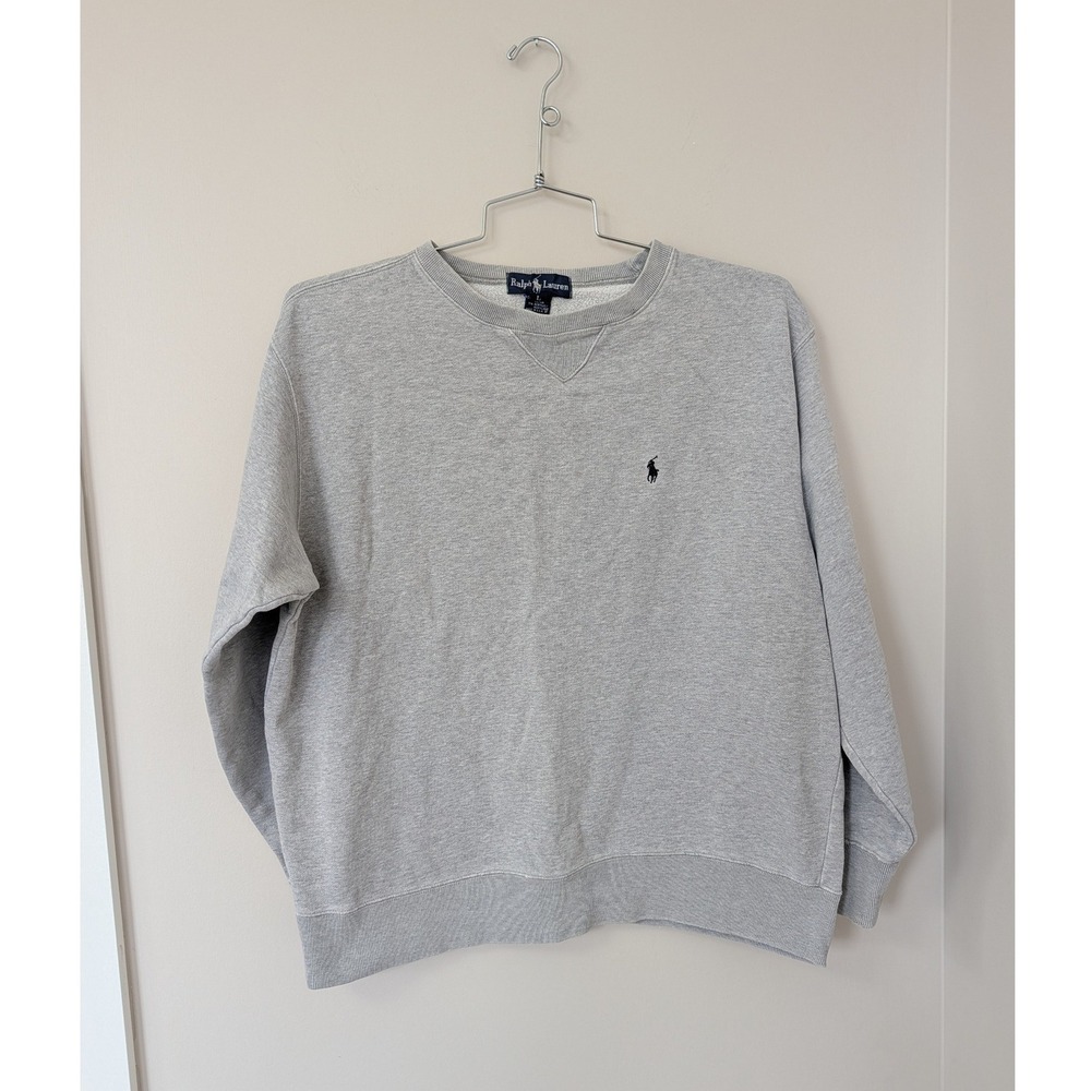 Vintage Ralph Lauren‎ Heather Grey Crewneck Sweatshirt USA L Unisex Distressed
